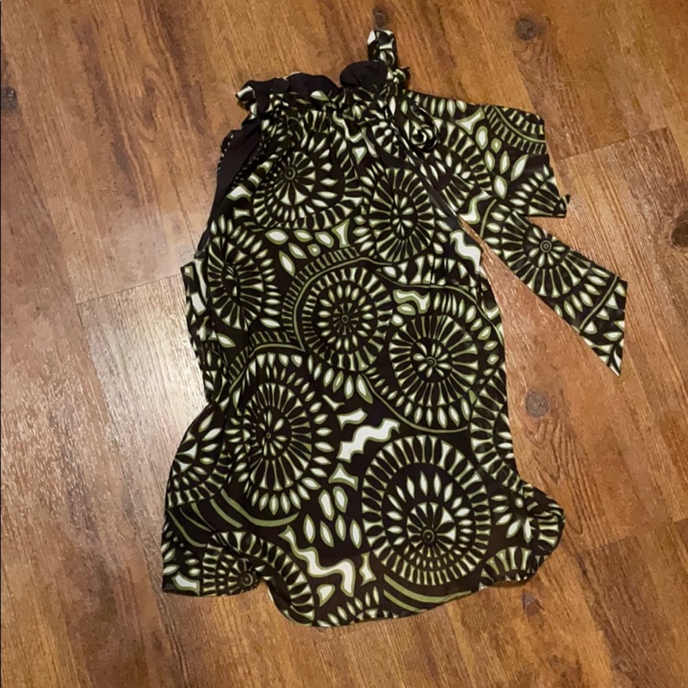 Brown green and cream sleeveless top